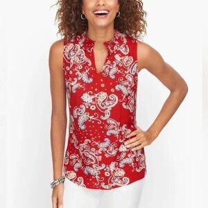 Talbots Petite Red Multi Paisley Split Neck Sleeveless Top Large